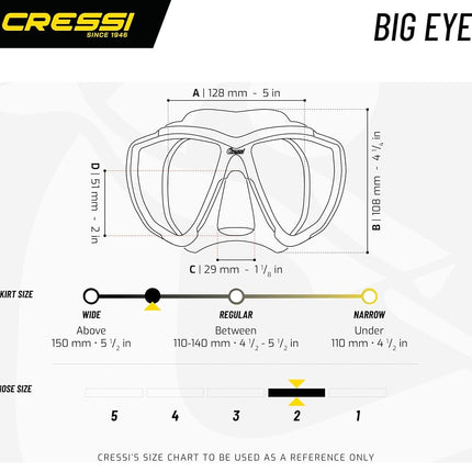 CRESSI Big Eyes Mask Clear/Azure - Single Big Eyes Mask for Diving and Snorkelling, Transparent/Azure, One Size, Adults