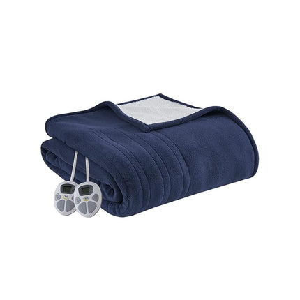 Serta Reversible Fleece to Sherpa Electric Blanket, Fast Heating, Auto Shut Off Timer, Multi Heat Setting, ETL Certified, Machine Washable, Blue King 90"x 100"
