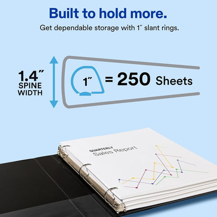 Avery Heavy Duty View 3 Ring Binder, 1" One Touch Slant Ring, Holds 8.5" x 11" Paper, 4 White Binders (79780)