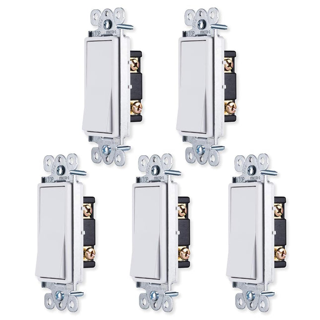 GE home electrical Switch Fans & Lights,White,GE Grounding Paddle Rocker, Single Pole, in Wall On/Off Power Replacement for Ceiling Fans,15 Amp, for Home, UL Listed, 44017,1 Count (Pack of 5)