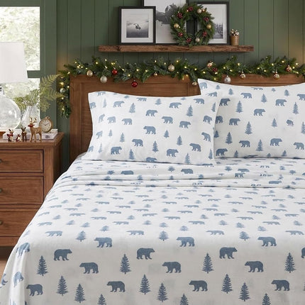 Eddie Bauer - Queen Sheets, Cotton Flannel Bedding Set, Brushed for Extra Softness, Cozy Home Decor (Bears & Trees, Queen)
