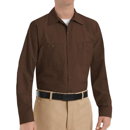 Red Kap Men's Industrial Work Shirt, Regular Fit, Long Sleeve Utility Button, Chocolate Brown, Large