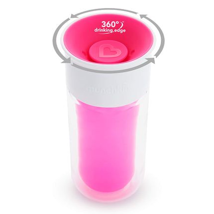 Munchkin Miracle 360 Tasse d'apprentissage isotherme, inclut des autocollants pour personnaliser la tasse, 266 ml, Rose