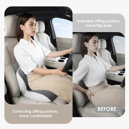 Coussin de siège de camion en mousse à mémoire de forme FLORICH, coussin de siège de voiture et oreiller de soutien lombaire pour chaise de bureau, soutien dorsal ergonomique et soulagement de la sciatique pour les longs trajets (gris clair)