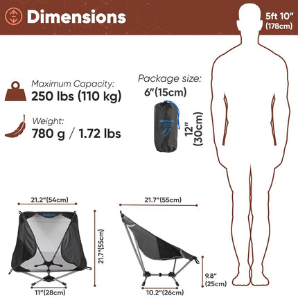 TREKOLOGY YIZI LITE Ultralight Camping Chair – Compact Folding Chair for Backpacking, Hiking & Beach – Portable, Low Profile, Supports 110kg – Durable & Lightweight (Only 780g)