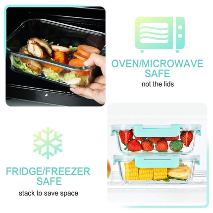 [5-Packs, 36 Oz.] Glass Meal Prep Containers with Locking Lids Glass Food Containers,Airtight Lunch Container,Microwave, Oven, Freezer and Dishwasher (4.5 Cup, Green)