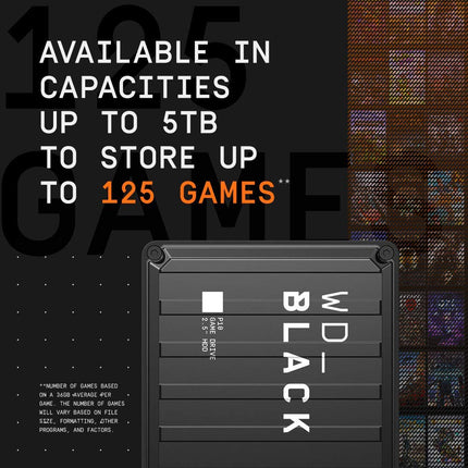 WD_Black P10 6TB Game Drive, Portable External Hard Drive, Speeds Up to 130 MB/s, Works With Console, PC, Playstation, Xbox, Save Up to 125 games, Portable Game Drive, Black