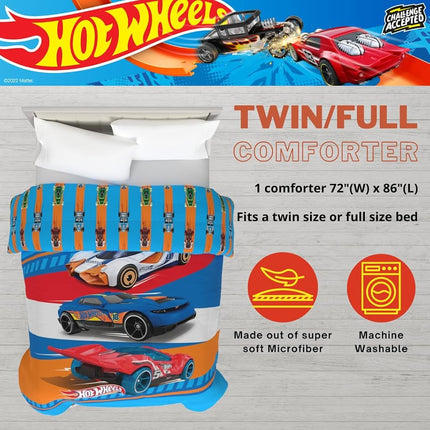 Franco Kids Bedding Super Soft Microfiber Reversible Comforter, Twin/Full, Hot Wheels