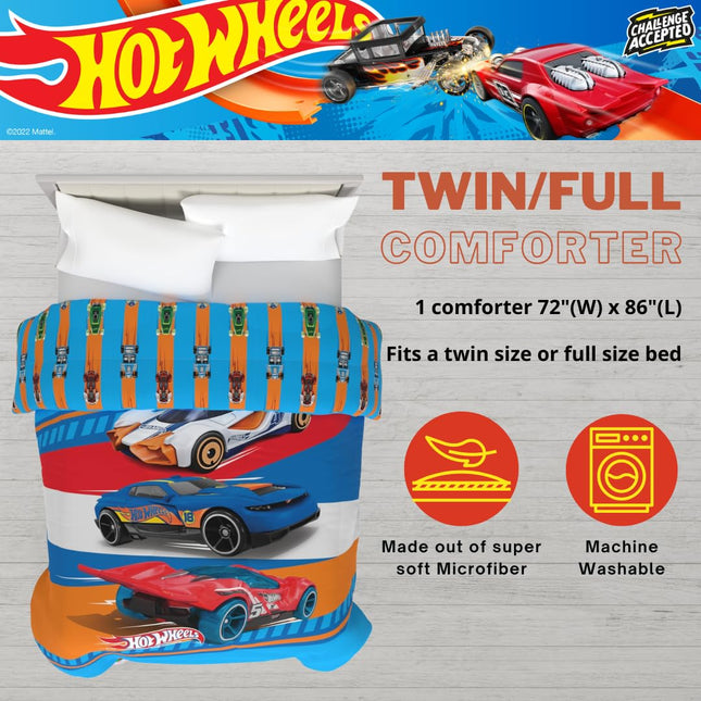 Franco Kids Bedding Super Soft Microfiber Reversible Comforter, Twin/Full, Hot Wheels