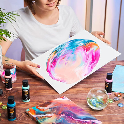 Pintura acrílica para pouring ARTEZA - 60 ml (2 oz), rosa clavel de alto flujo, no necesita mezcla, para pouring sobre lienzo, vidrio, papel, madera, azulejos, piedras