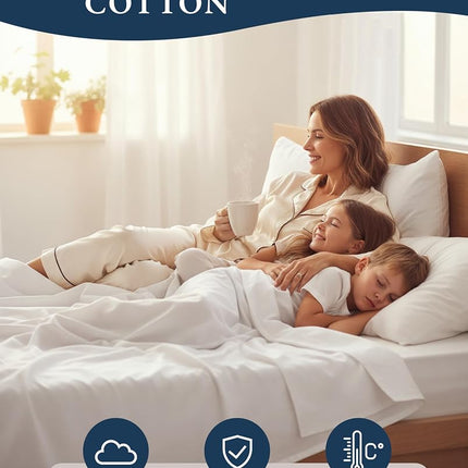 LANE LINEN 100% Organic Cotton Pure White King-Sheets Set 4-Piece Percale Weave Bedding Sheets for Bed Breathable Fits Mattress Upto 15" Deep