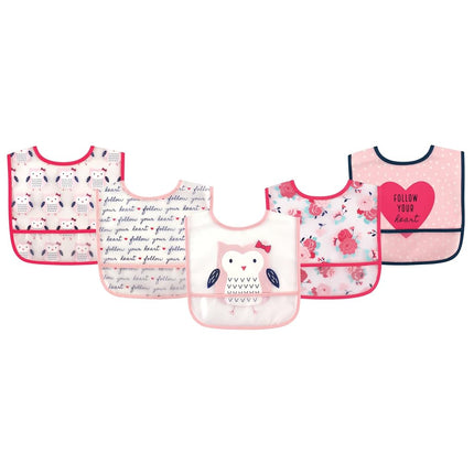 Bavette imperméable Hudson Baby avec poche ramasse-miettes, Chouette girly