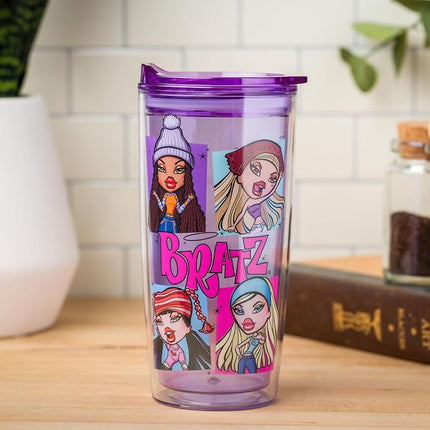 Silver Buffalo Bratz Logo carré gobelet de voyage double paroi 590 ml avec couvercle coulissant