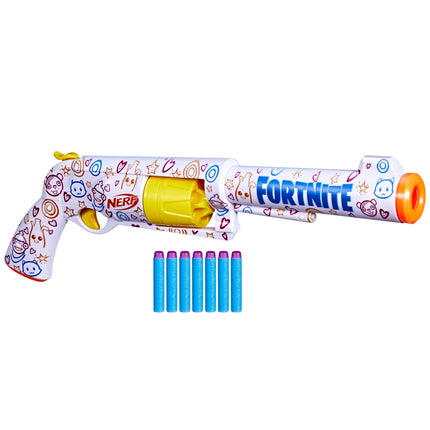 Nerf Fortnite Frenz 4 Ever Blaster, Bonus Code to Unlock Frenz 4 Ever Wrap in The Game, 6 Elite Darts, 6-Dart Drum, Fortnite Gifts