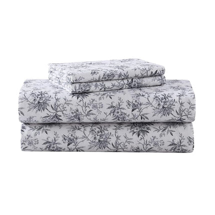 Laura Ashley Home - Twin Sheets, Cotton Flannel Bedding Set, Brushed for Extra Softness & Comfort (Black Faye Toile, Twin)