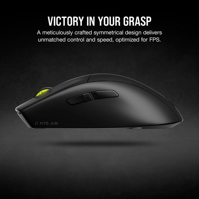Souris Gaming Ultra-Légère Sans Fil Corsair M75 AIR – 2,4 GHz & Bluetooth – 26 000 DPI – Jusqu'à 100h d'Autonomie – Compatible iCUE – Noire