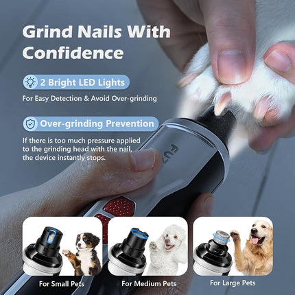 FuzzyFix Dog Nail Grinder, Quiet Pet Nail Trimmer, Rechargeable Electric Dog Nail Trimmer, 5-Speed with LED Light for Large Medium Small Dogs