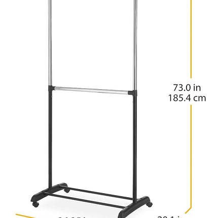 Whitmor 6021-3081-BB Adjustable Two Rod Garment Rack,Black and Chrome