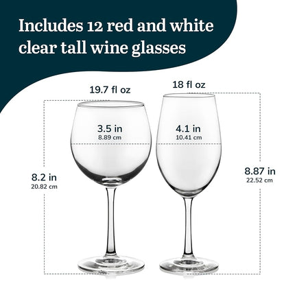 Libbey Vineyard Reserve Wine Glass Set of 12, Red and White Clear Wine Glasses, Merlot, Bordeaux, Chardonnay Gifts, Lead-Free Party Wine Glasses