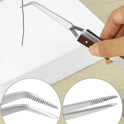 QWORK Third Hand Tweezers, 2 Pack (Straight + Curved) Cross Locking Jewelry Welding/Soldering Tweezers with Base 360°Rotation, Jewelry Making Repair Kit