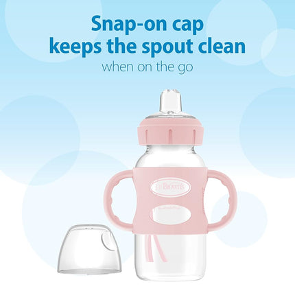Dr. Brown’s Milestones Wide-Neck Transitional Sippy Bottle with Silicone Handles, 9oz 6m+ Light Pink and Ecru 2-Pack