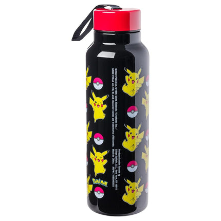 Silver Buffalo Pokemon Pikachu Jump Pattern Stainless Steel Water Bottle with Strap 27 Ounces