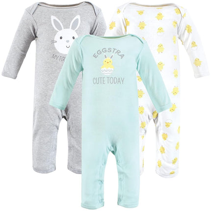 Hudson Baby baby-girls Cotton Coveralls, Eggstra Cute, 0-3 Months