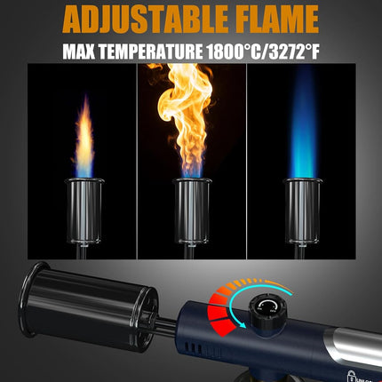 Propane Torch Gun with One-Touch Max Fire, Powerful Handheld Cooking Blow Torch with a Safety Lock for Sous Vide Searing Steak, Grill, Charcoal Starter, Campfire, Weeding, Tank Not Included (Black)