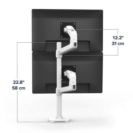 Ergotron – LX Vertical Stacking Dual Monitor Arm, VESA Desk Mount – for 2 Monitors Up to 40 Inches, 3.2-10kg Each – Tall Pole, White (45-509-216)
