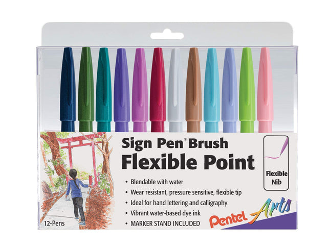 Pentel Arts Sign Pen Brush Tip, Assorted Colors (C