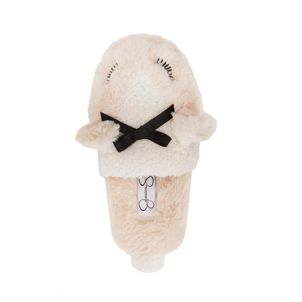 Jessica Simpson Girls Cute and Cozy Plush Slip on House Slippers with Memory Foam, Ivory Lamb