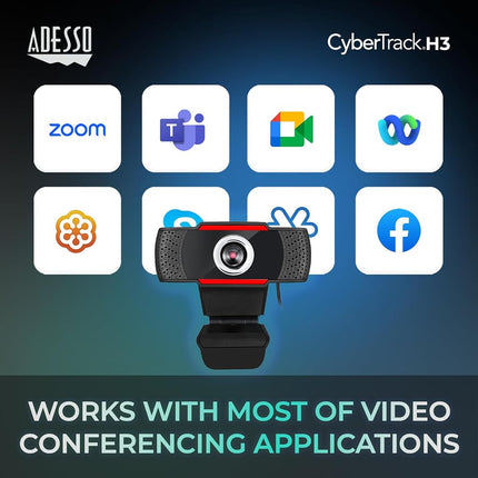 Adesso CyberTrack H3, 720p HD Webcam, Built-In Microphone, USB 2.0, 720p HD Video Resolution, 1.3MP CMOS Sensor, Compatible with Zoom, Skype, Windows 10/8/7/Vista, Mac OS X 10.6