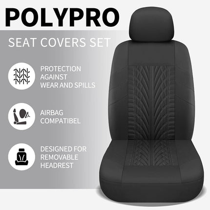 VarCozy Car Seat Covers Full Set, Front Seat Covers and Split Rear Bench Seat Covers for Car, Universal Cloth Seat Covers for SUV, Sedan, Van, Automotive Interior Covers, Airbag Compatible, Black
