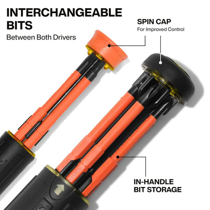 Klein Tools 32310INS 10-in-2 Insulated Multi-Bit and Multi-Bit Precision Screwdriver Set, Auto-Locking Collar, 1000V Rated, in-Handle Bit Storage