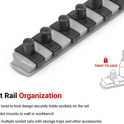 TEKTON 3/8 Inch Drive 3-Rail Socket Organizer Set, Gray (60-Tool) | OST17360 | Made in USA