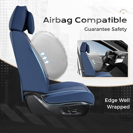 Coverado Seat Covers Full Set, 5 Seats Seat Covers for Cars, Waterproof Nappa Leather Car Seat Covers with Head Pillow, Seat Protectors Car Seat Cushion Universal Fit for Most Cars (Blue)