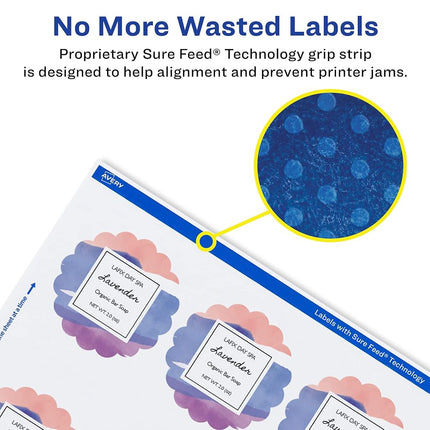 Avery Matte White Round Scalloped Labels with Sure Feed, 2.5" Diameter, 900 Matte White Printable Labels