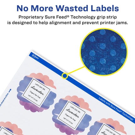 Avery Matte White Round Scalloped Labels with Sure Feed, 2.5" Diameter, 900 Matte White Printable Labels