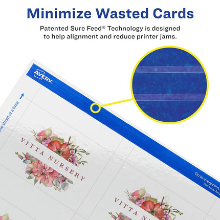 Avery Printable Rectangle Business Cards with Sure Feed Technology, 2.5" x 3.5", Glossy White Cardstock, Print-to-the-Edge, Laser/Inkjet Cards, 60 Total