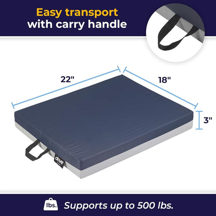 Drive Medical Deluxe Skin Protection Gel E 3" Wheelchair Seat Cushion, Dark Blue, 22" x 18" x 3"