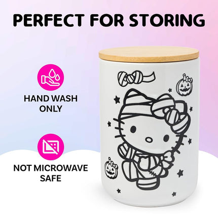 Silver Buffalo Sanrio Hello Kitty Halloween Spooky Mummy Ceramic Cookie Snack Candy Jar with Airtight Bamboo Lid (Small)