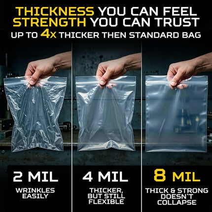 Paclord Large 13" x 18" Gallon Reclosable Poly Zip Seal Lock Bag 8 Mil Thickness, 20 Clear Resealable Bags with Extra Durability, Waterproof and Airtight Heavy Duty Bags