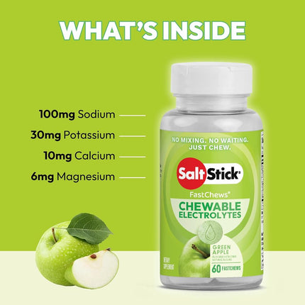 SaltStick - Electrolyte FastChews - Green Apple, 60 Chewable Tablets