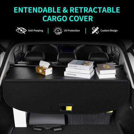Retractable Cargo Cover for Jeep Cherokee Accessories 2019 2020 2021 2022 2023, Rear Trunk Cover Organizer for Jeep Cherokee 2019-2023, Luggage Privacy Anti-Peeping Security Shield Shade, Carbon Fiber