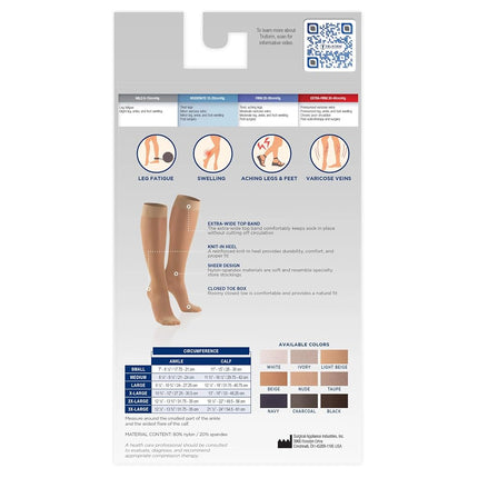 Truform Sheer Compression Stockings, 15-20 mmHg, Women's Knee High Length, Open Toe, 20 Denier, Nude Large