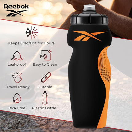 Reebok Squeeze Water Bottles With Athletic Design - Water Bottle 24 oz - Sports Water Bottle - Reusable Water Bottle For Gym, Running, Hiking etc, BPA Free (Red)