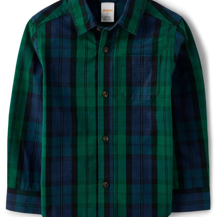 Gymboree y camisas de cuadros de manga larga para niños pequeños, azul marino y verde, talla 6