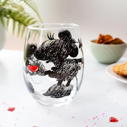 Verre à vin sans pied Silver Buffalo Disney Mickey et Minnie Cœur classique à paillettes, 590 ml