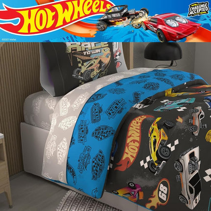 Juego de edredón y sábanas Franco con funda, microfibra, Hot Wheels, 5 piezas, tamaño individual