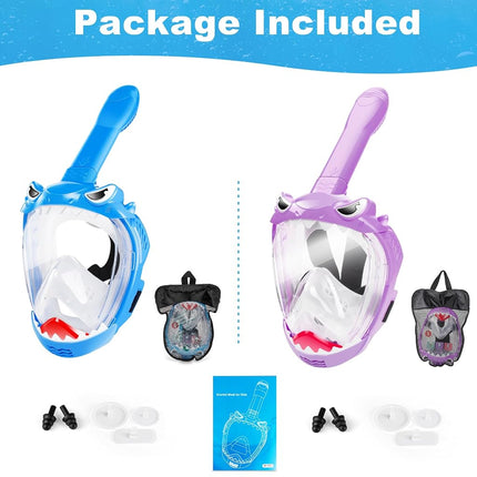 Equipo de snorkel para niños, máscara de snorkel de cara completa, set de snorkel para niños con diseño plegable antivaho y antifugas para aventuras submarinas seguras, paquete de 2